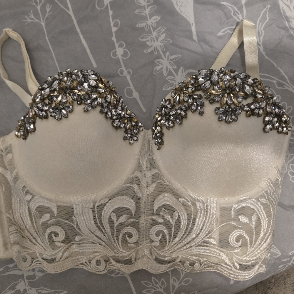 Embellished Cream Lace Bralette